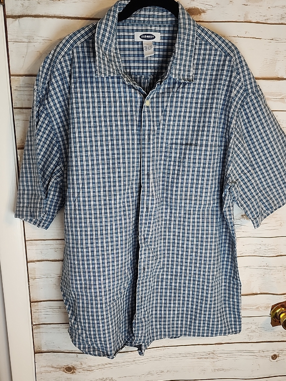 Old Navy Blue Plaid Short-Sleeve Button-Up Shirt Men's XL